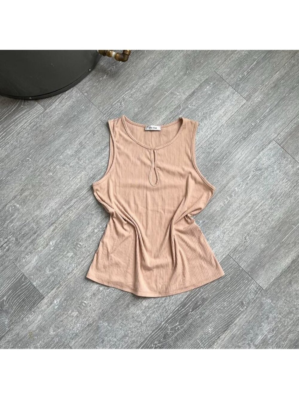 Beige / Tan Vintage “Erin Blair” Ribbed / Pin Striped Y2K Tank Top / Shirt
